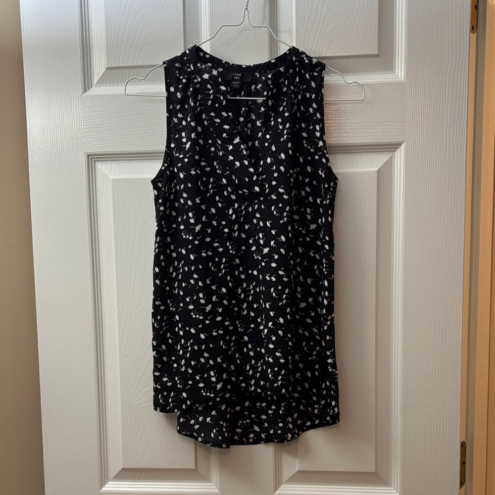 J. Crew Petite Black Top with White Floral Design